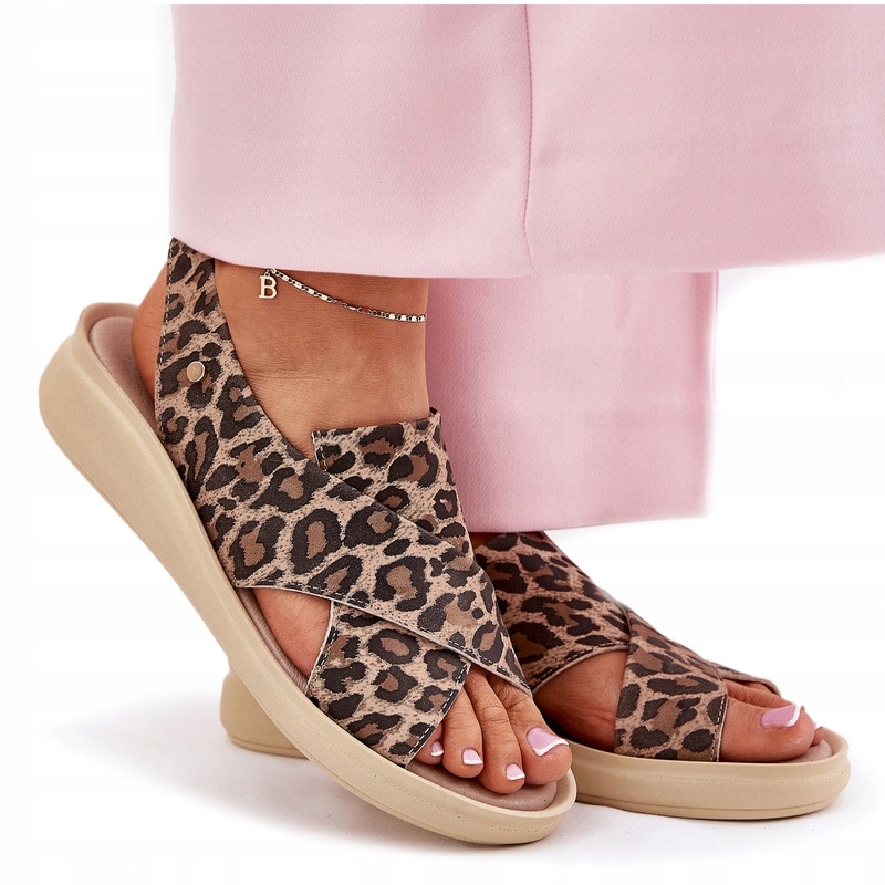 Zazoo 40392 Dámské Kožené Sandály Na Lehkém Podpatku Panterka Hnědá 36