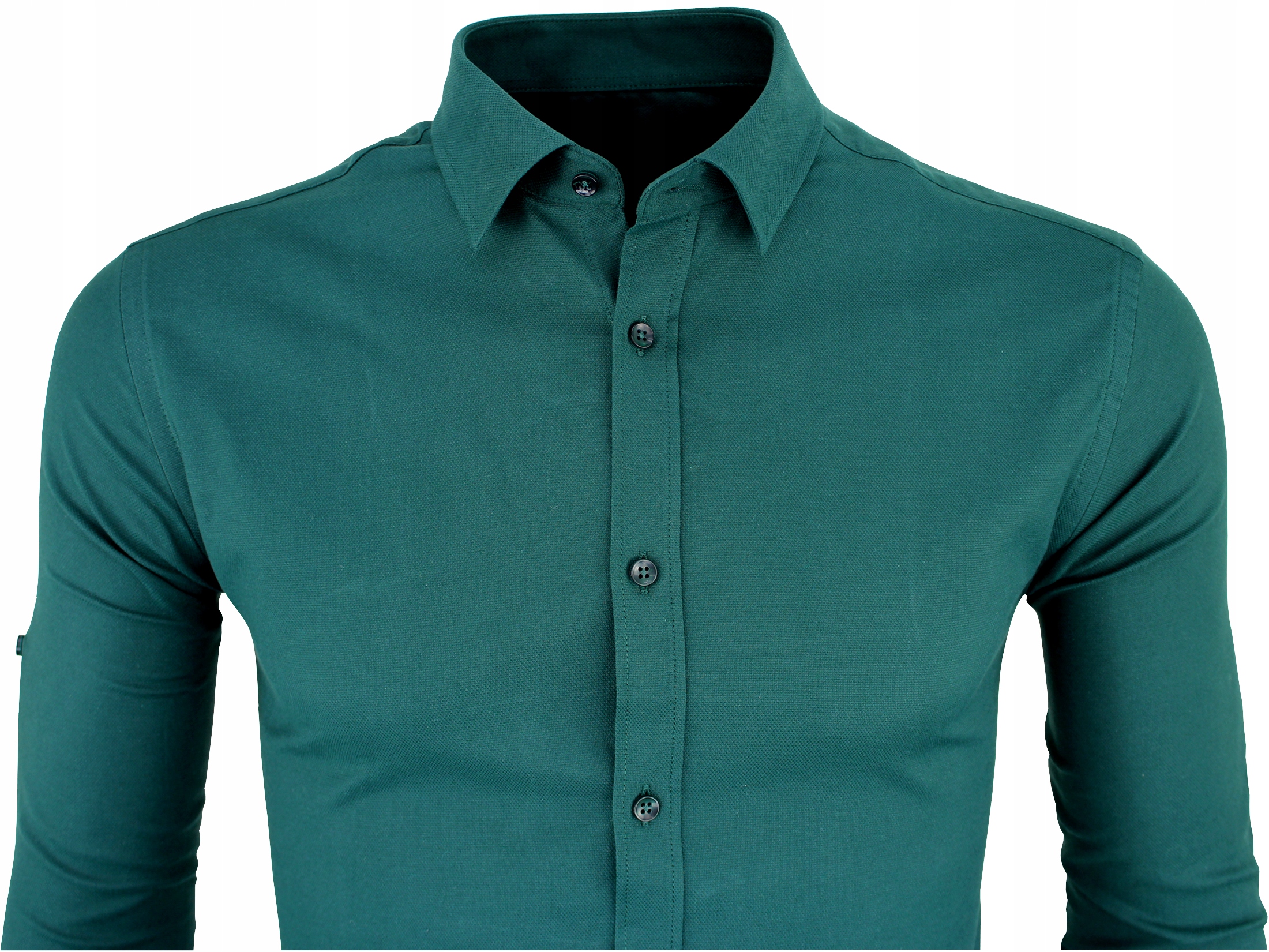 Koszula męska butelkowa zieleń elegancka z długim rękawem slim model 102 L