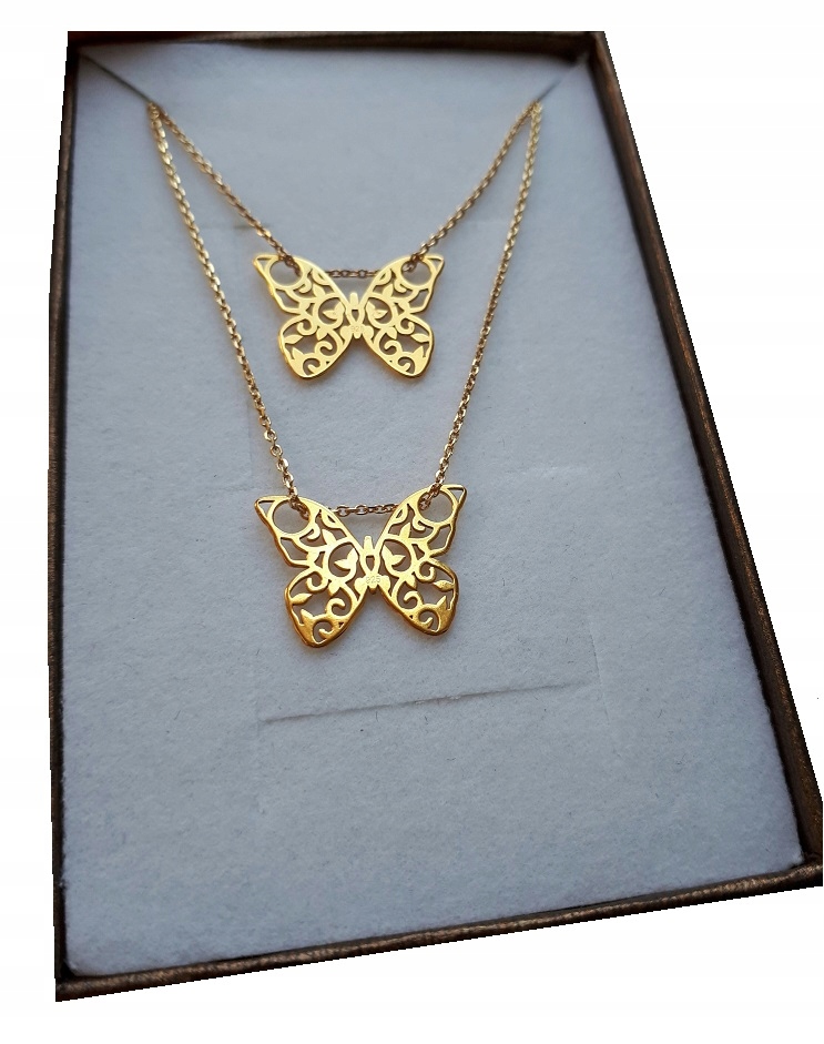 

Złoty Komplet motyle motylki celebrytka srebro 925