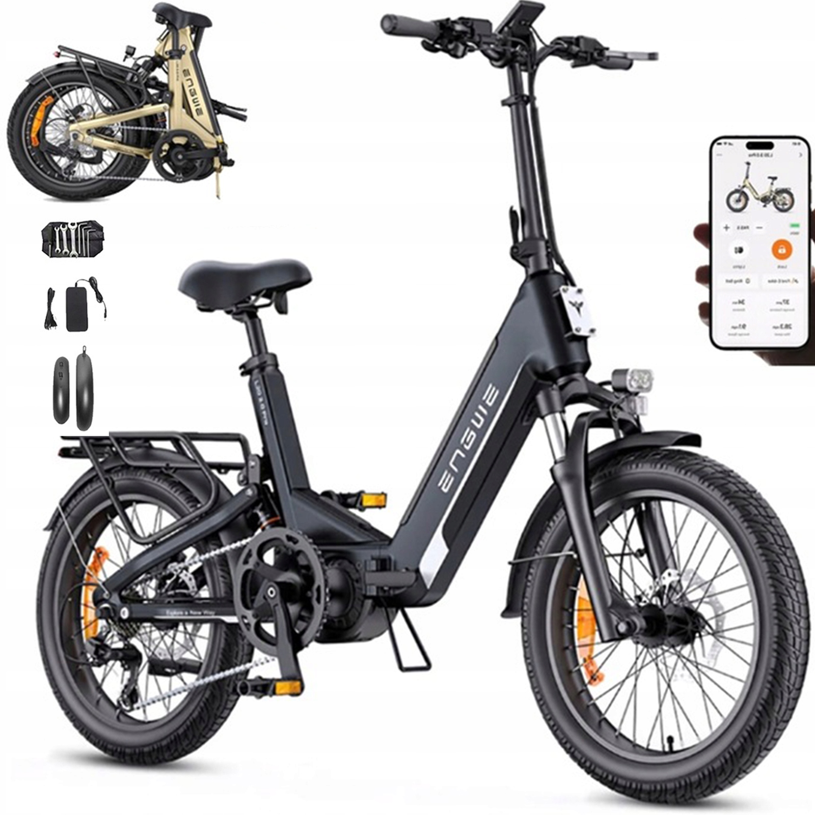 20" Engwe L20 3.0 Pro 250W Elektrické městské kolo Samsung 15AH 25 km/h +gps+app