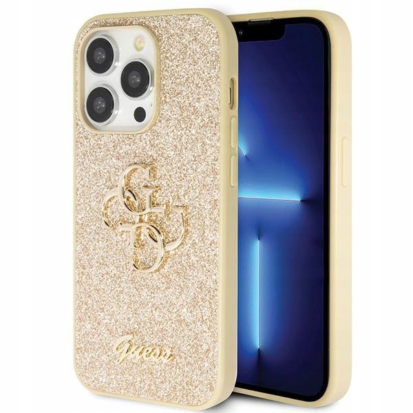 Guess Glitter Script Big 4G – Pouzdro pro iPhone 14 Pro (zlaté)