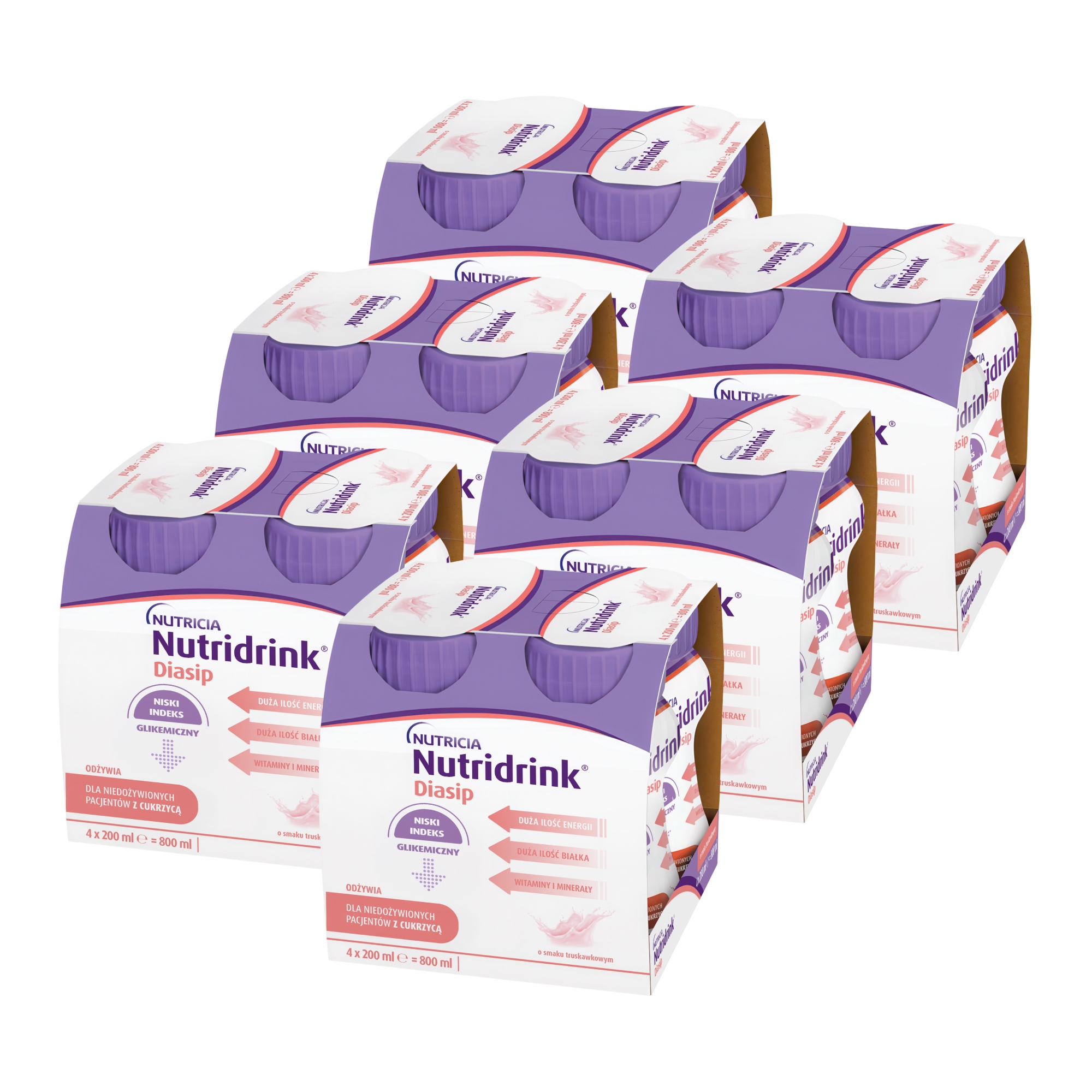 Nutridrink Diasip o smaku truskawkowym Zestaw 24 x 200 ml