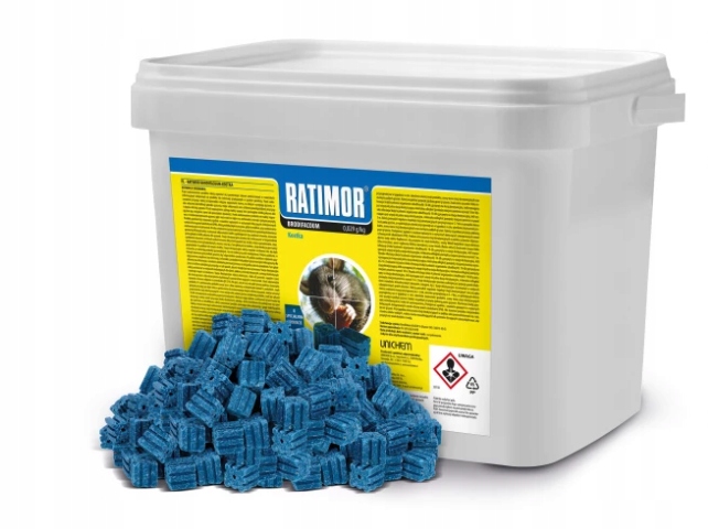 Jed Na Krysy Myší Kostka Modrá Brodifakum Ratimor 5KG Kbelík