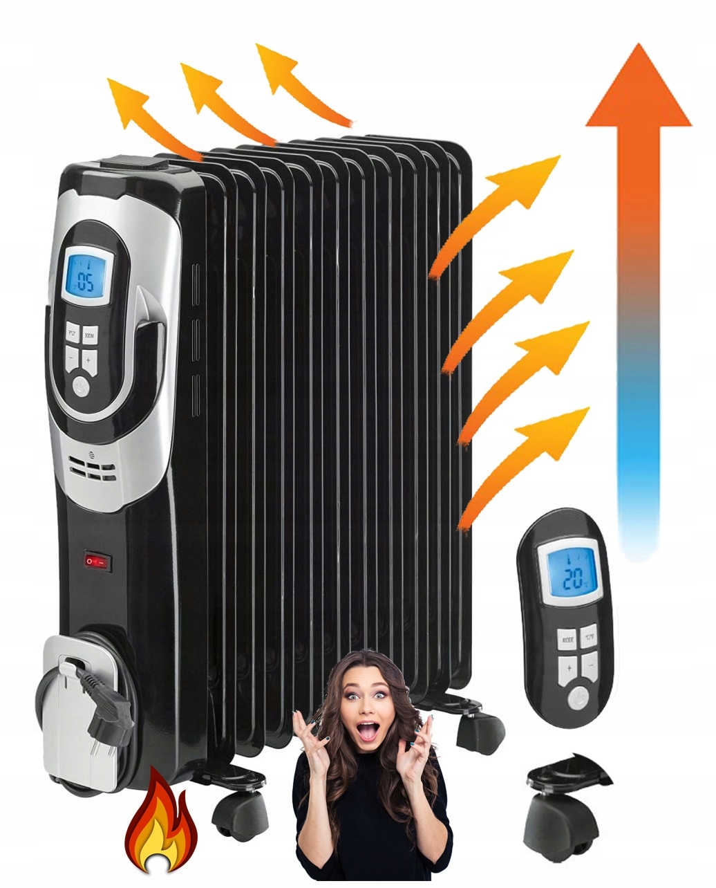 GRZEJNIK OLEJOWY EKO 2000W TERMOSTAT XXL MAX WYŚWIETLACZ LCD