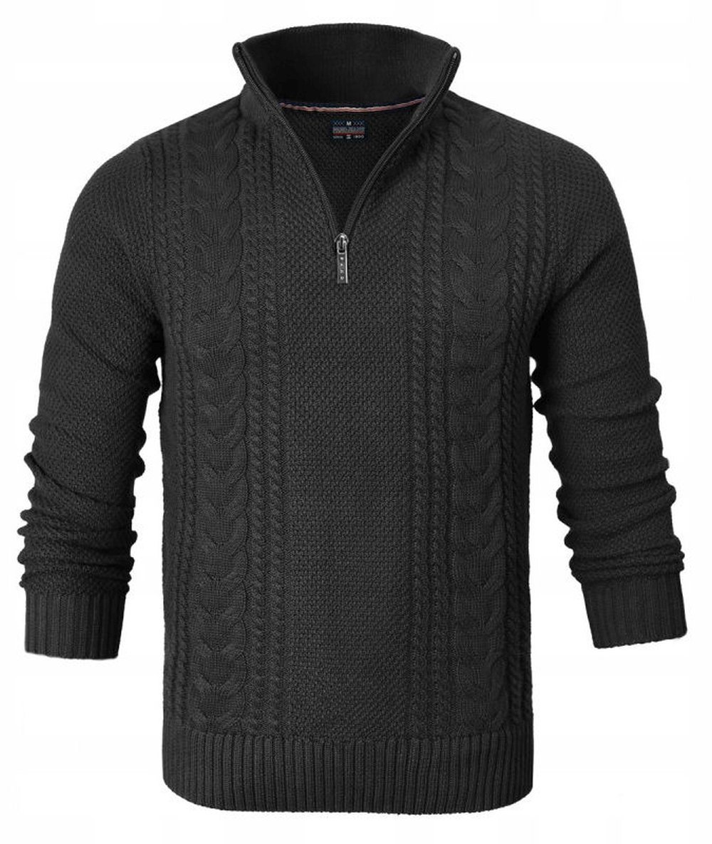 Bavlněný svetr na zip s vysokým límcem Pako Jeans černý 3XL