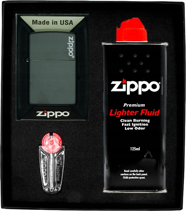 Zestaw Zippo Zapalniczka Black Matte Logo prezentowy*nr1