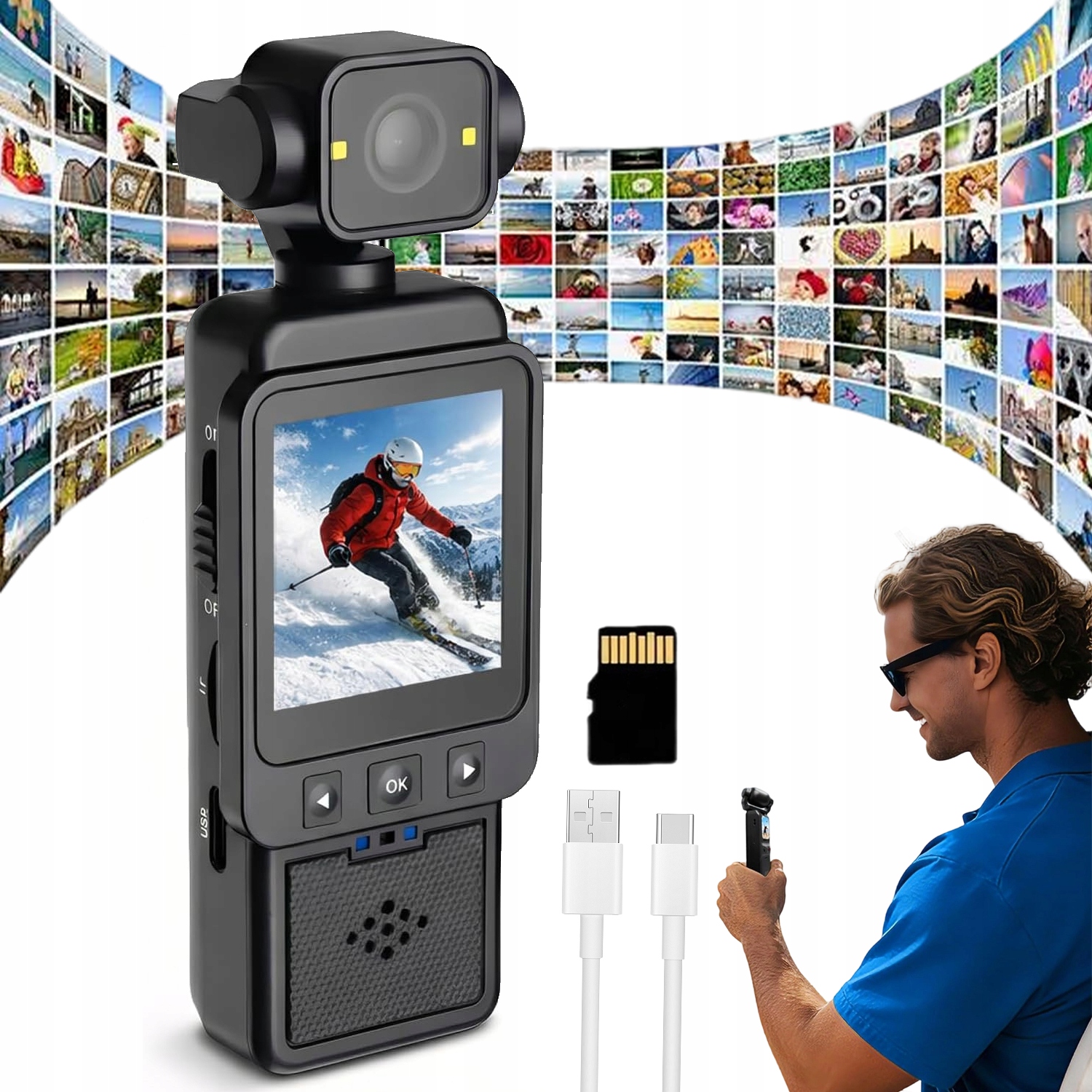 Sportovní Kamera 1080P Wifi S 32GB Kartou, Otočný Objektiv 360 Stupňů 1000MAH