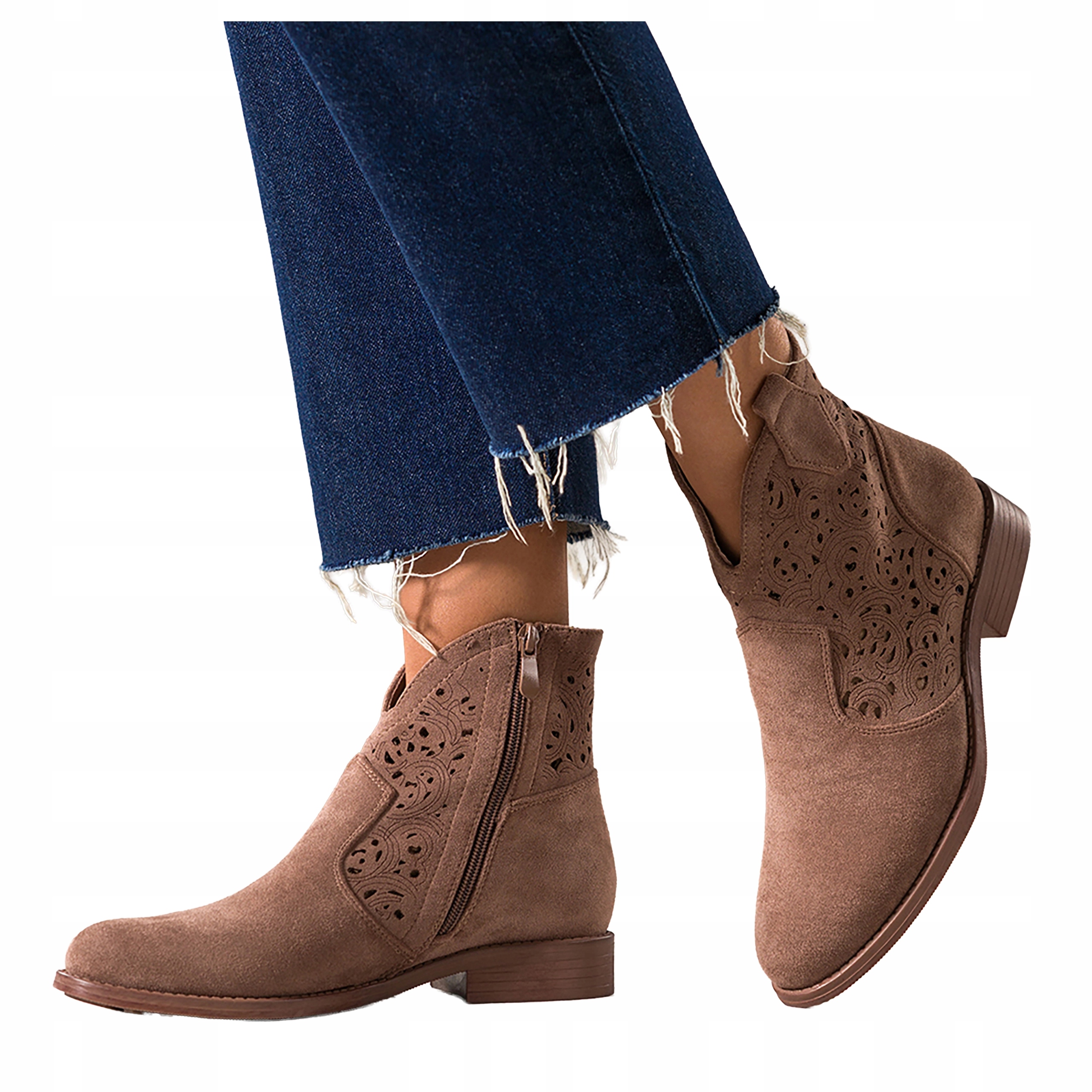 Kotníkové Boty Hnědé Dámské Ploché Ažurové Svršek Semišové Pohodlné Módní r 39