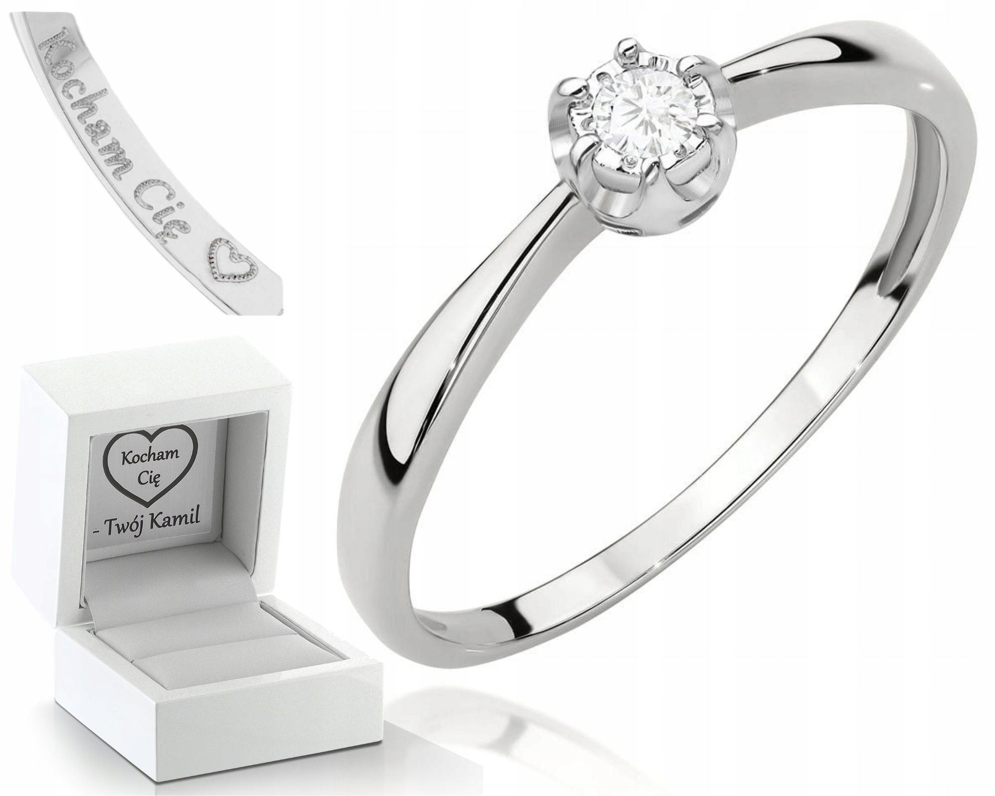 Zlatý Prstýnek S Diamantem Bílé Zlato Gravírování 585 Bonus Dárek