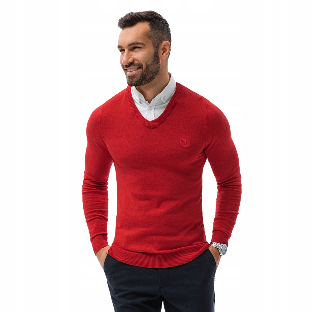 Pánsky sveter v-neck golier E120 červený L