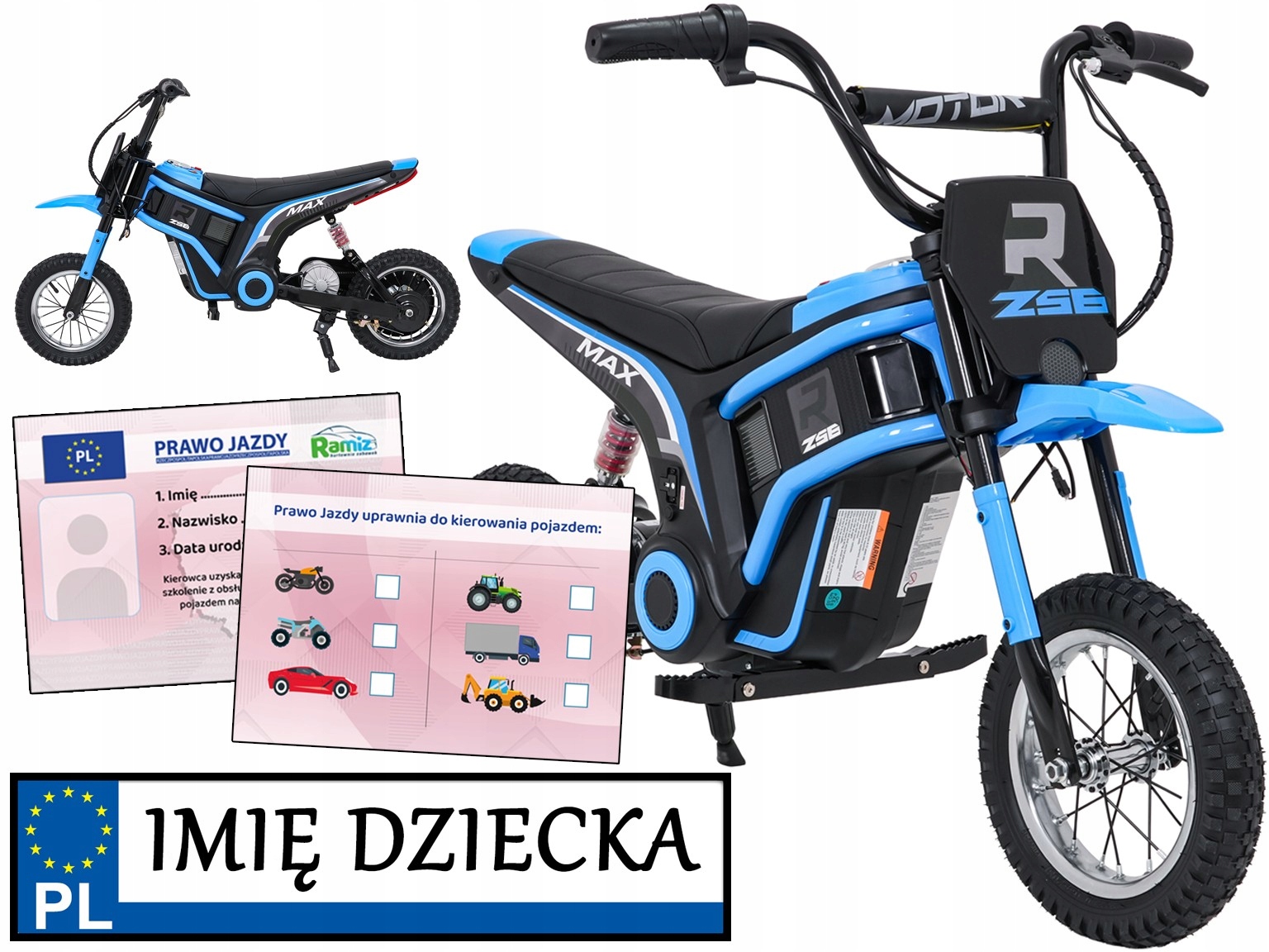elektryczny duży motor na akumulator RZ56 Max koła Air prawko jazdy