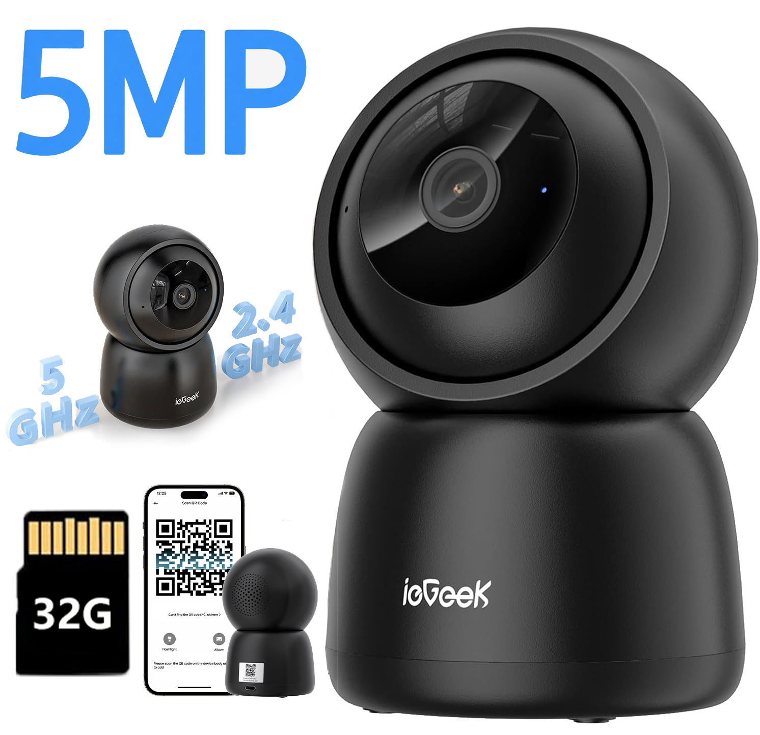 5MP Otočná Kamera Ip Wifi 2,4 GHz a 5 GHz Automatické sledování 32 Gb Sd