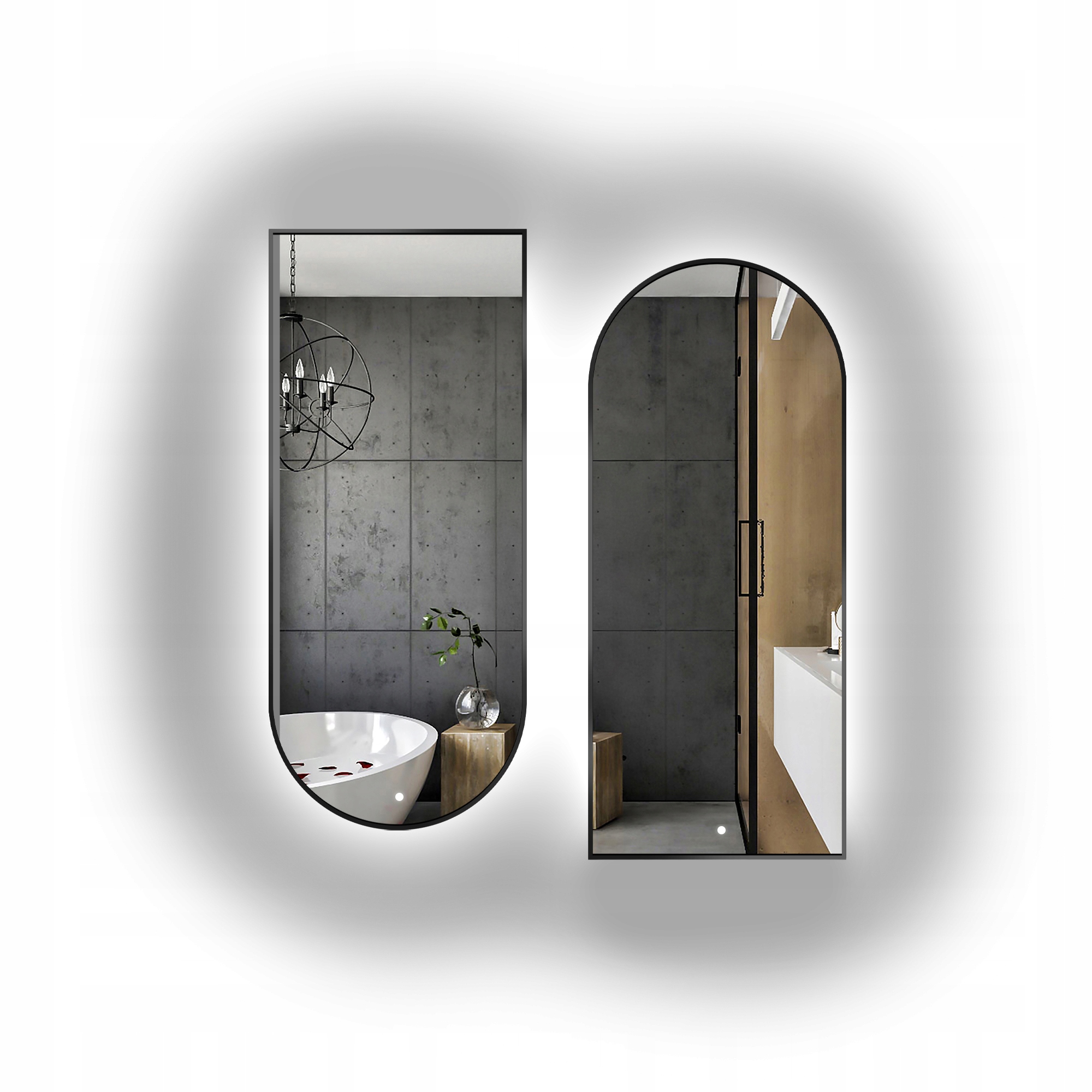 Sada dvou polooválných zrcadel Domi Led v rámu Mdf Slim 50x110 cm