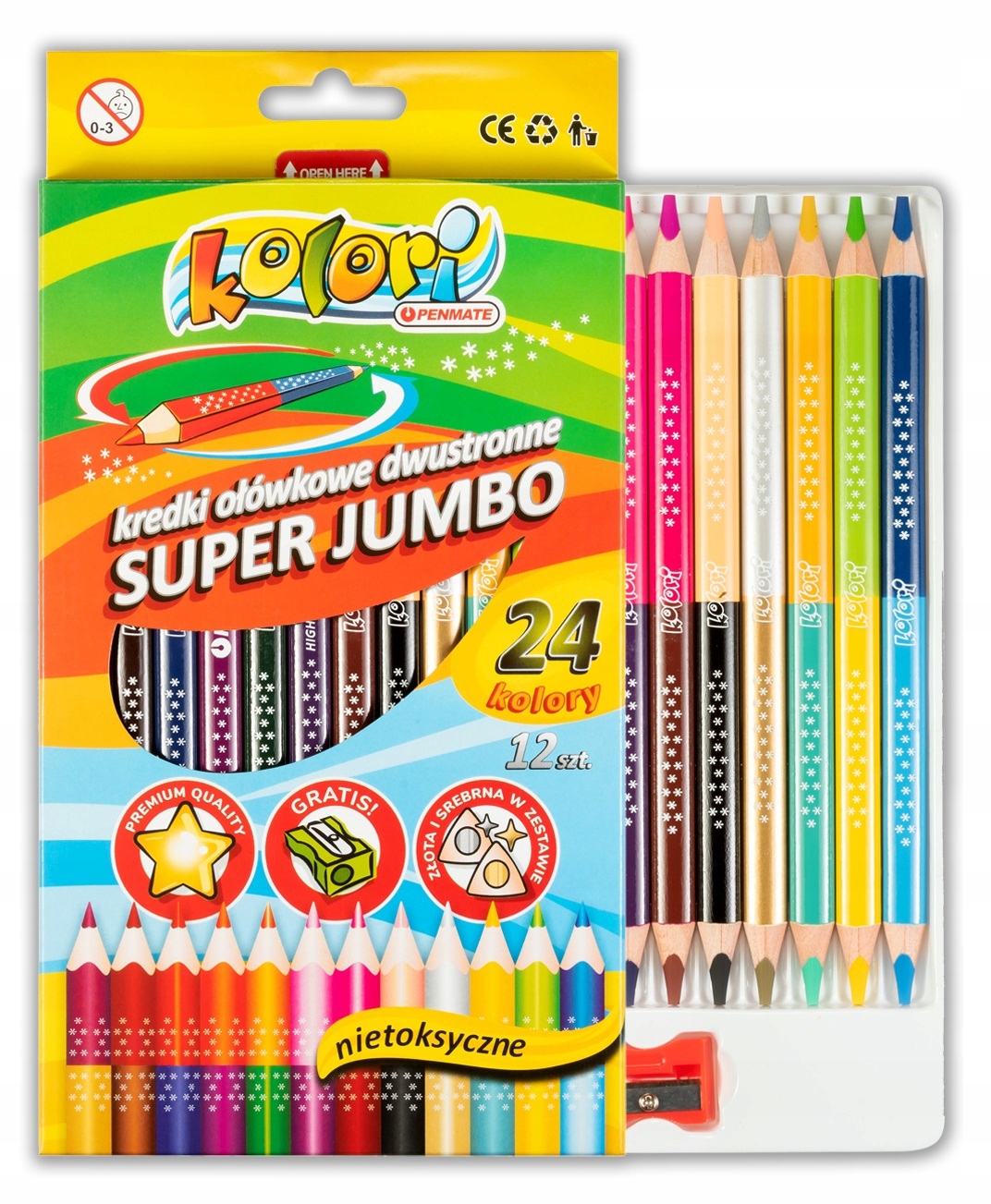 KREDKI KOLORI PREMIUM OŁÓWKOWE TRÓJKATNE JUMBO 24