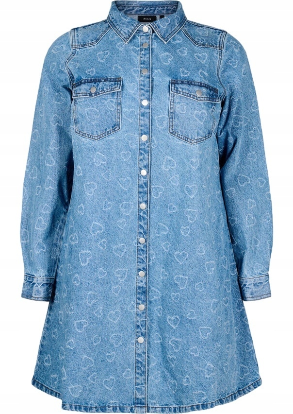 Tunika Plus Size Zizzi Džínové Šaty Knoflíky Vzor 044C 48