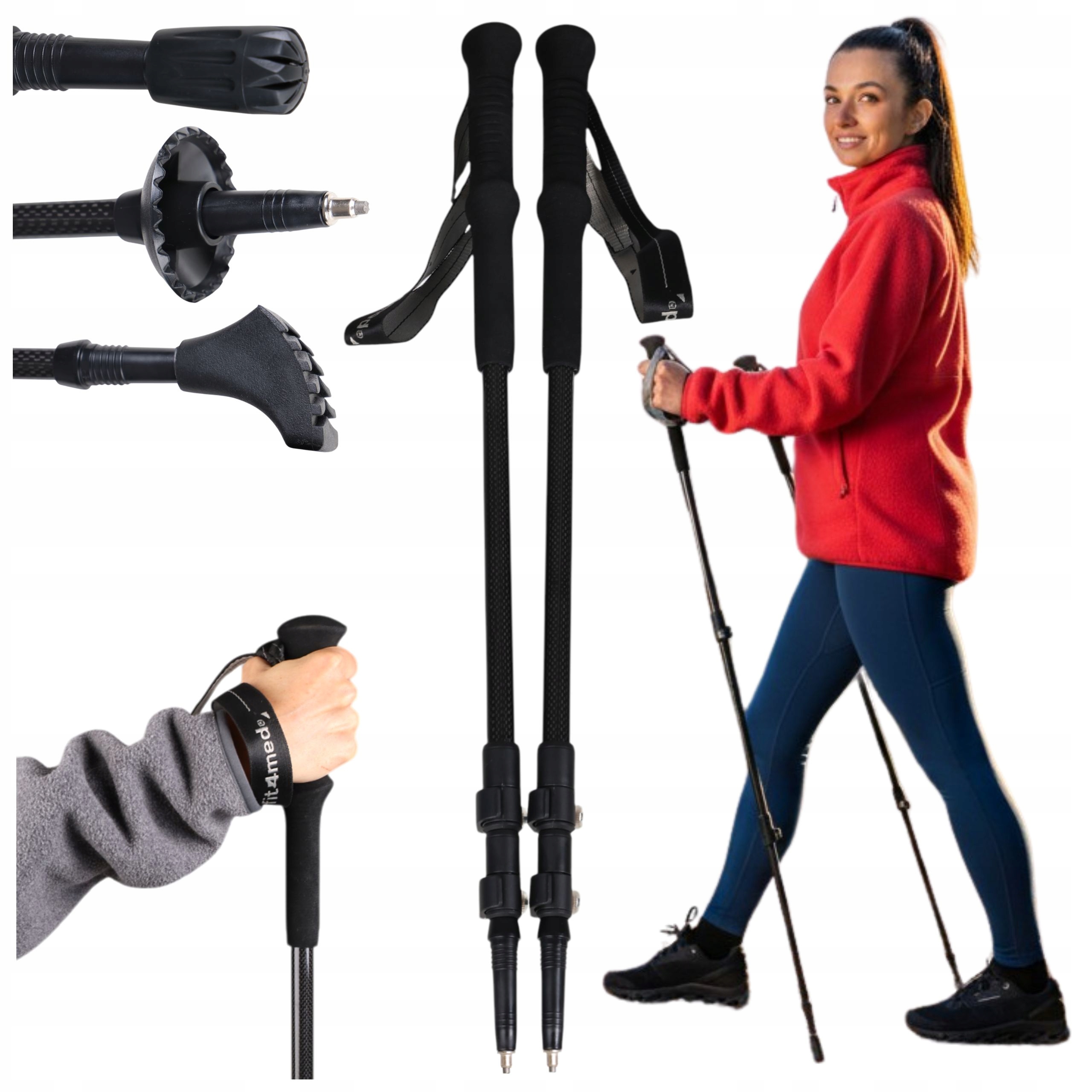 Trekkingové hole skládací karbonové, lehké hole na nordic walking a chůzi