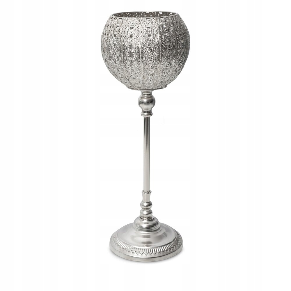 Dekorativní svícen Ameli 21x60 stříbrný, prolamovaný, ve tvaru kalicha
