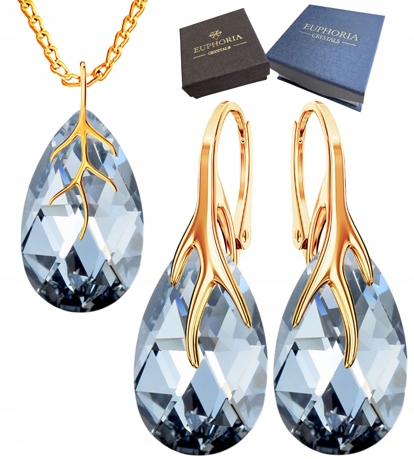 Sada stříbrných pozlacených Náušnice a náhrdelníku slzy Elegantní lesklé