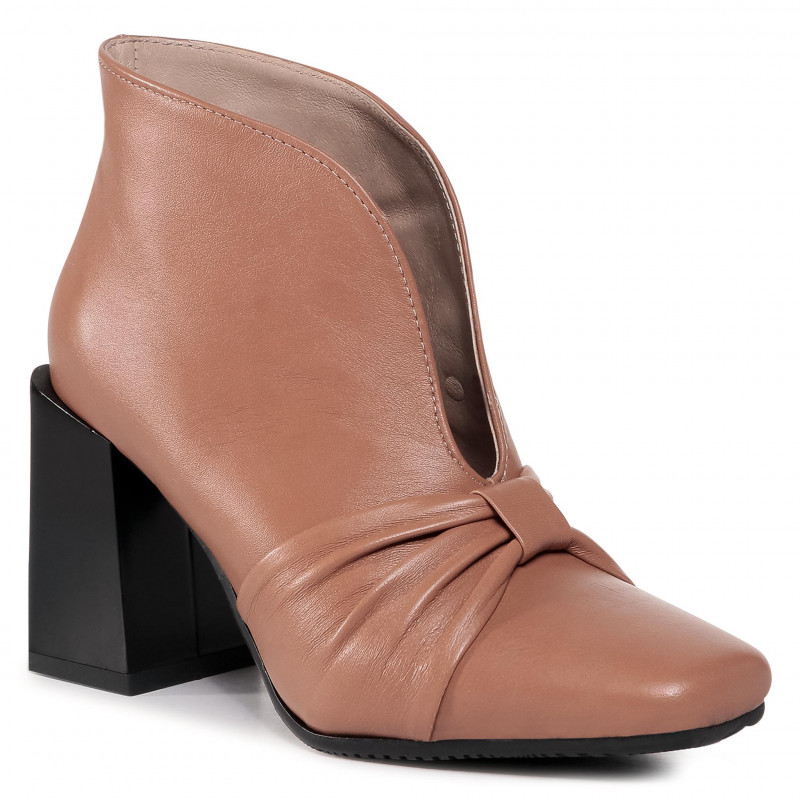 Dámské kotníkové boty Kamelové Elegantní kožené na podpatku Karino 37 stabiln