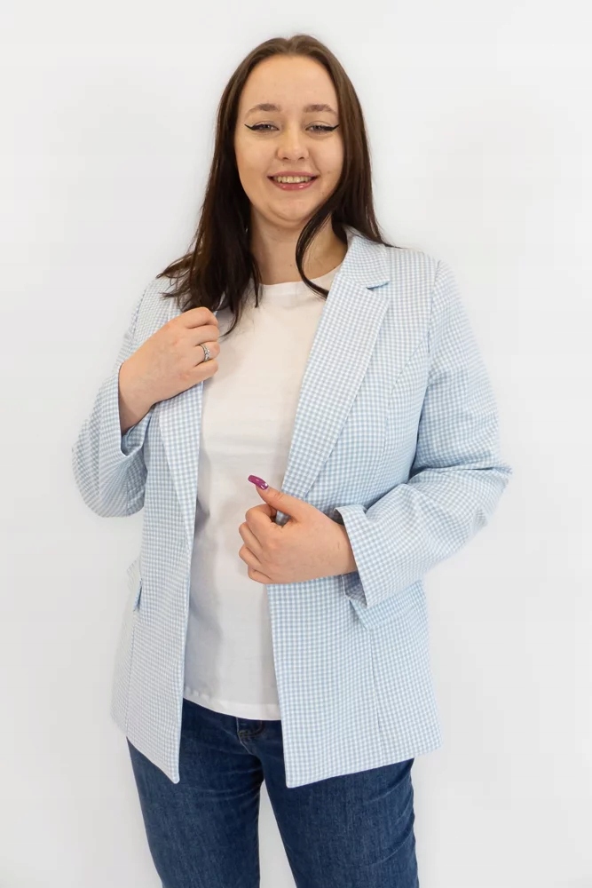 Sako s modrou mřížkou 44