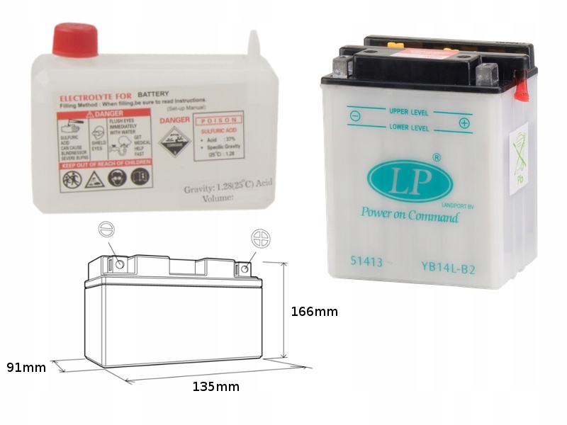 Landport Batéria YB14L-B2 (MD LB14L-B2) 12V 14AH 135X91X167 Podpora