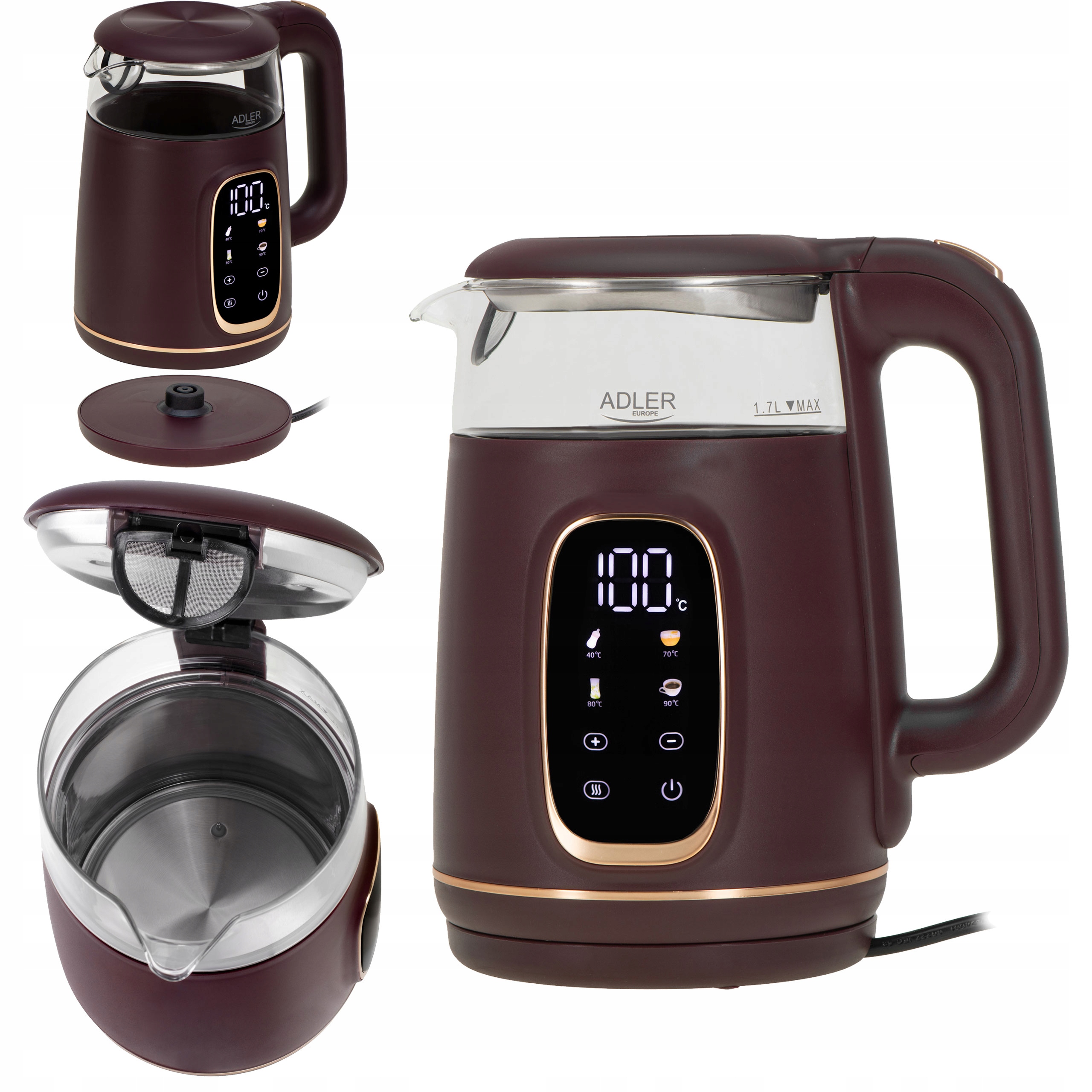 Czajnik Elektryczny 1,7L Regulacja Temperatury 40-100°C Dotykowy Panel Led