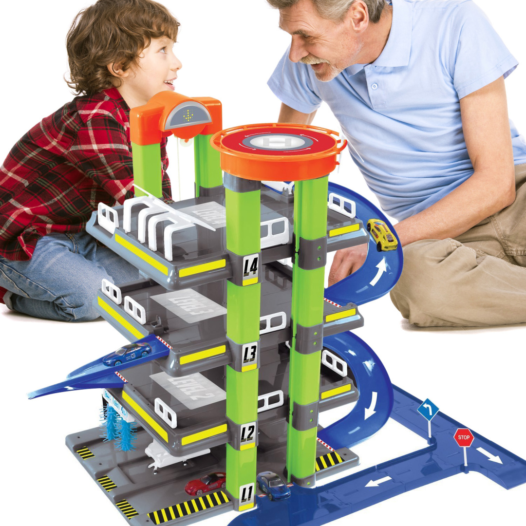 MOCHTOYS GARAŻ 5 POZIOMÓW Parking Myjnia Winda Warsztat Lądowisko Auta 36+ Kod producenta 12012