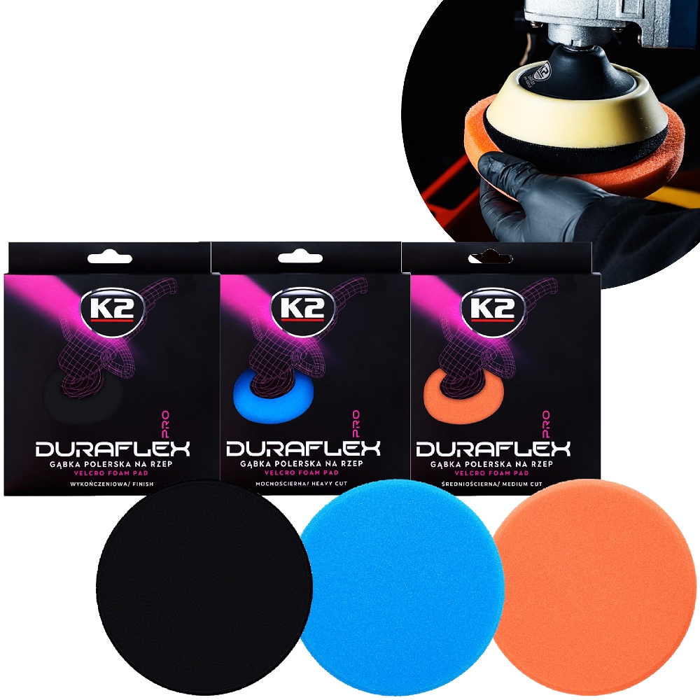 K2 Duraflex Pro 150mm zestaw gąbki gąbka pady polerskie na rzep do lakieru