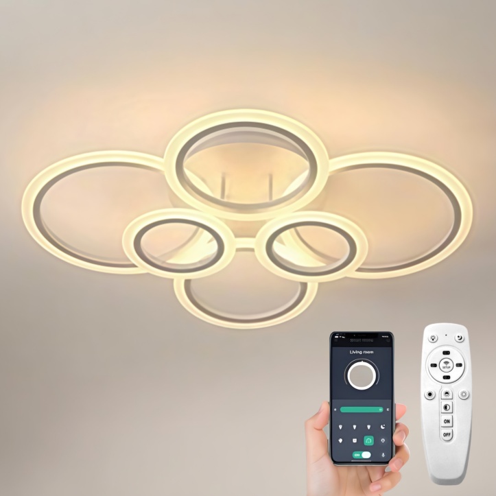 Led Stropná Lampa Luster Ring Biela Moderná S Pilotom App Do Obývačky