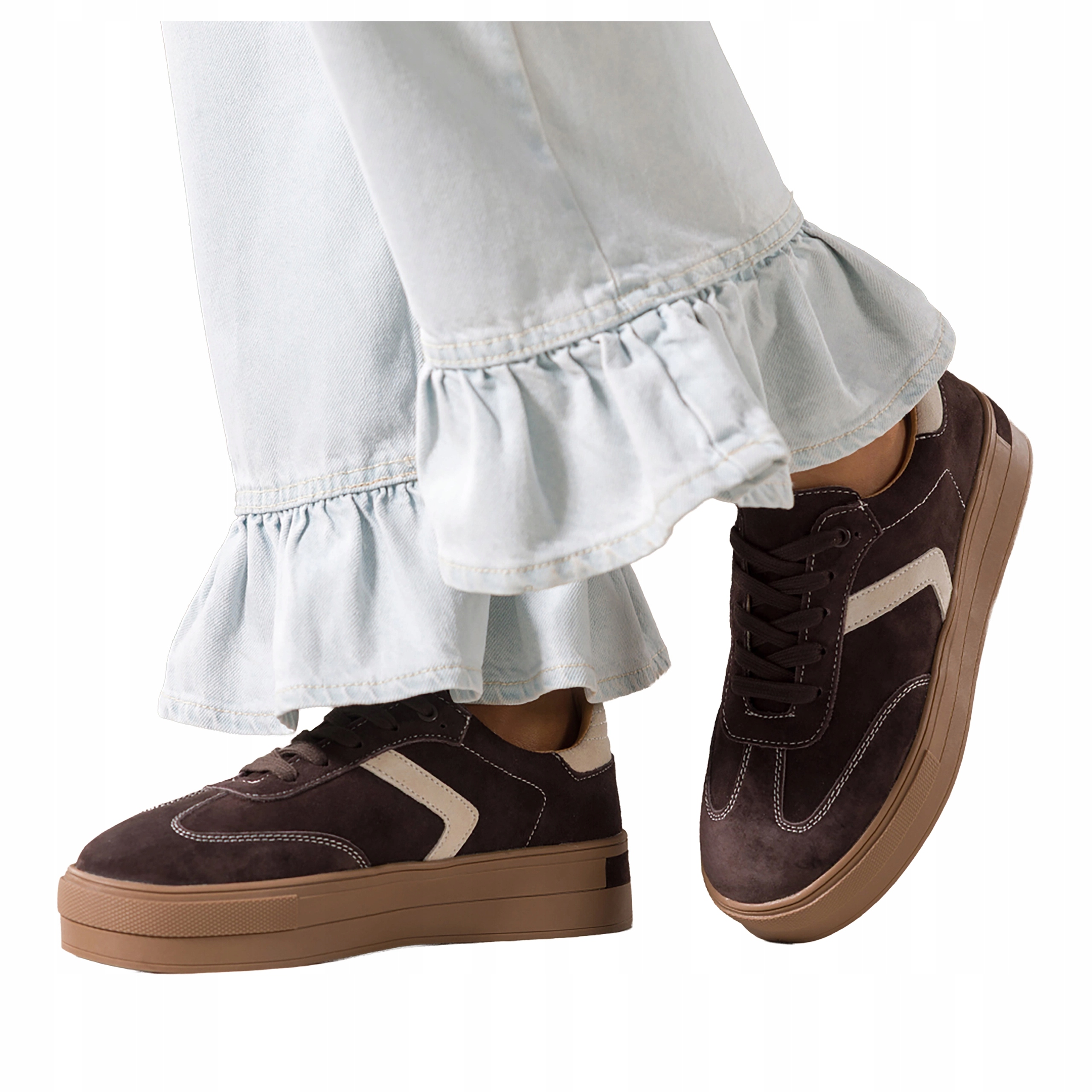 Čokoládové tenisky Dámské Kožené Creepersy Platforma Šnrurované vel. 37