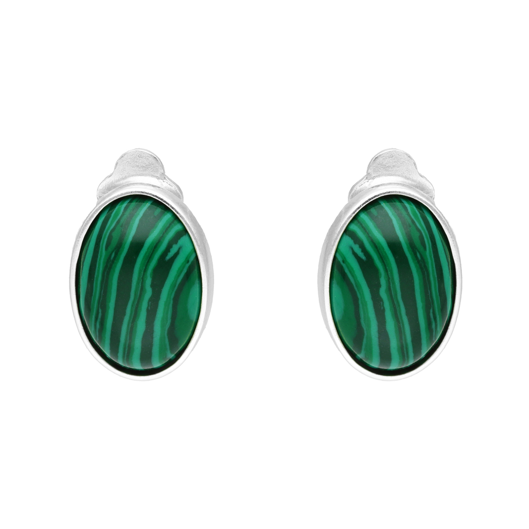 Klipy oválné s malachitem stříbro