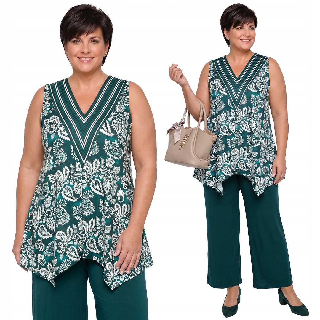 Zelená tunika s béžovým vzorem plus size velikost 60/62
