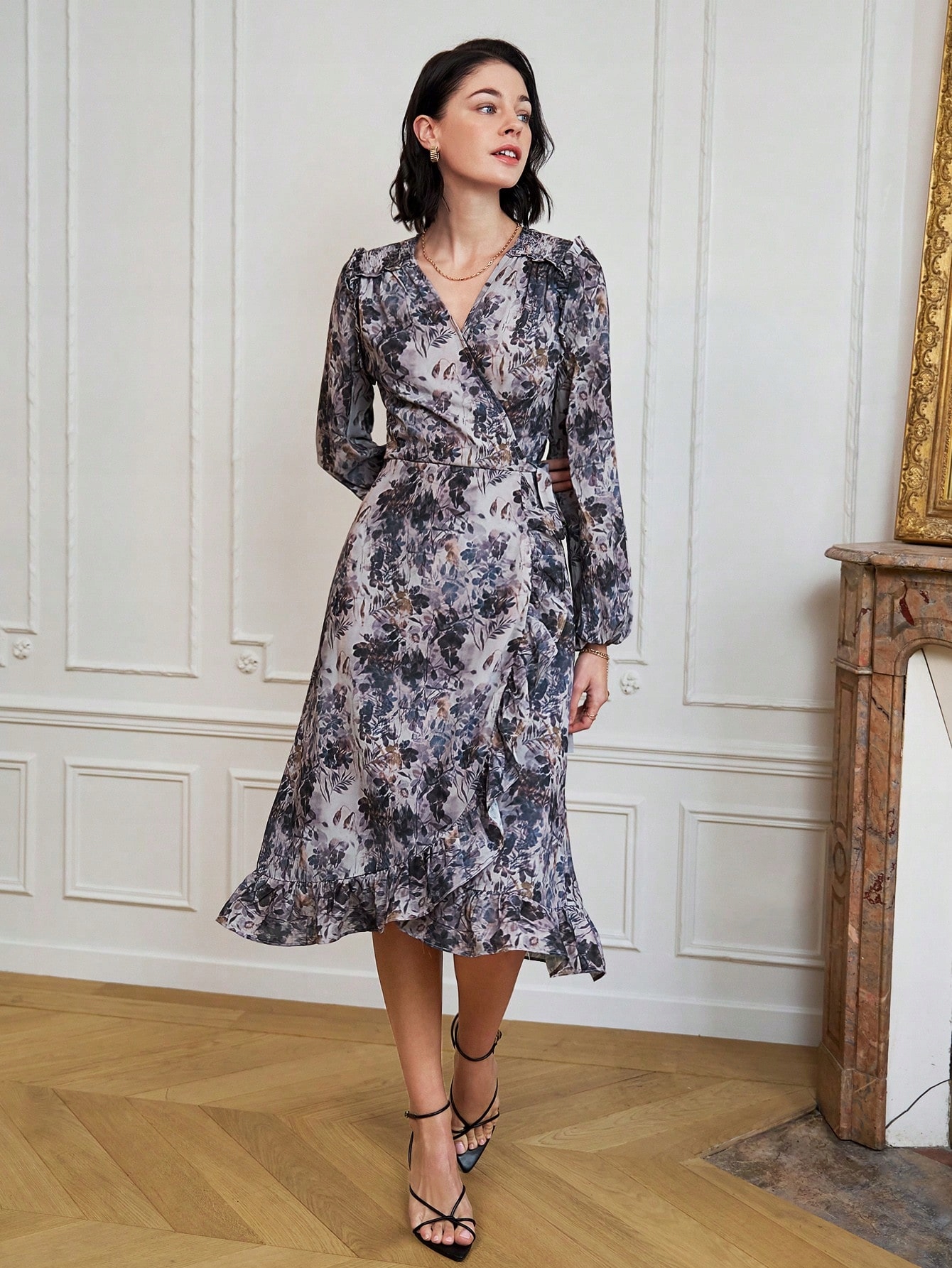 Šaty Obálková Sukně S Rostlinným Vzorem Boho Casual Shein S 36