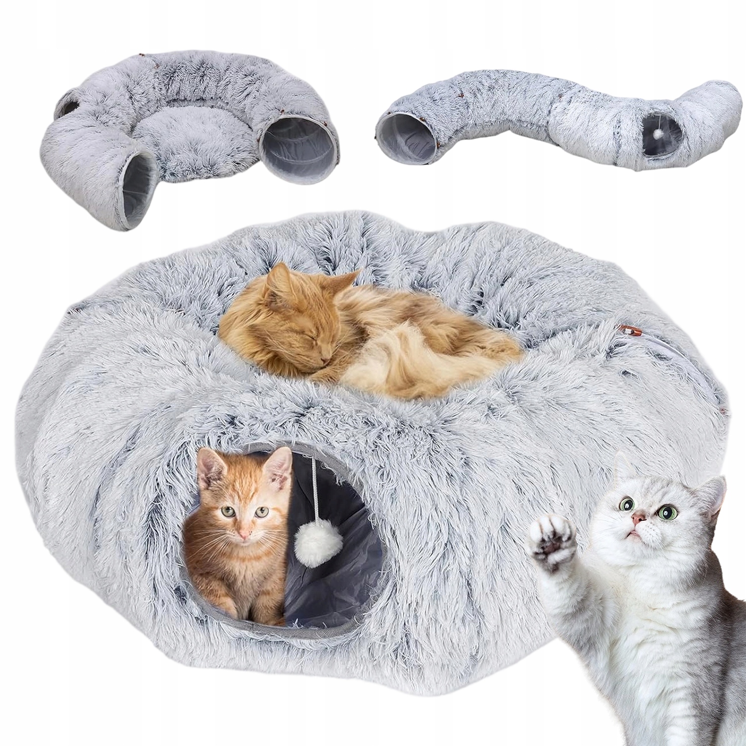 Levně Pelíšek Pro Kočky 2v1 Kulatý Donut Tunel Budka Domeček 85 x 26 cm s míčem