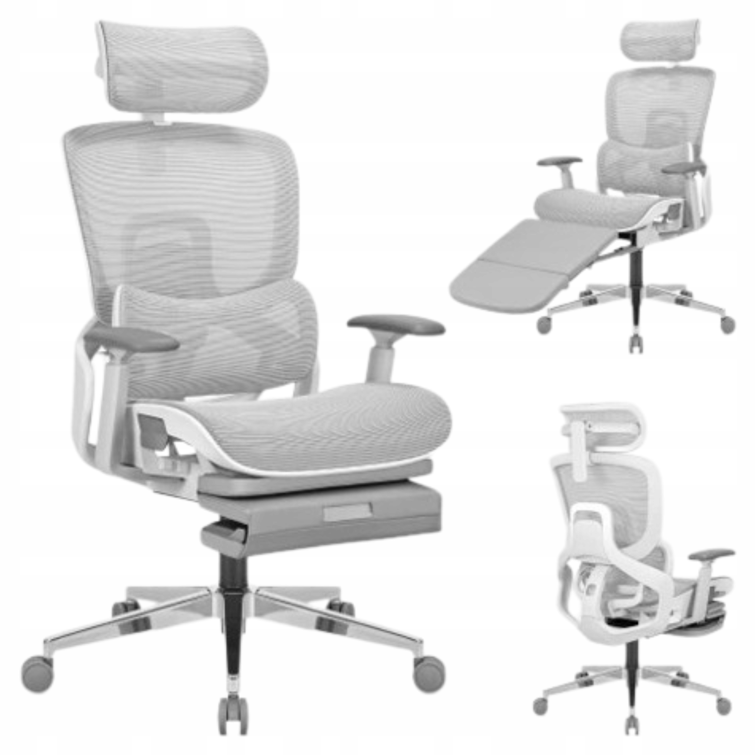 Ergonomická kancelárska stolička Mark Adler, šedá, otočná, s nastaviteľnou opierkou na nohy