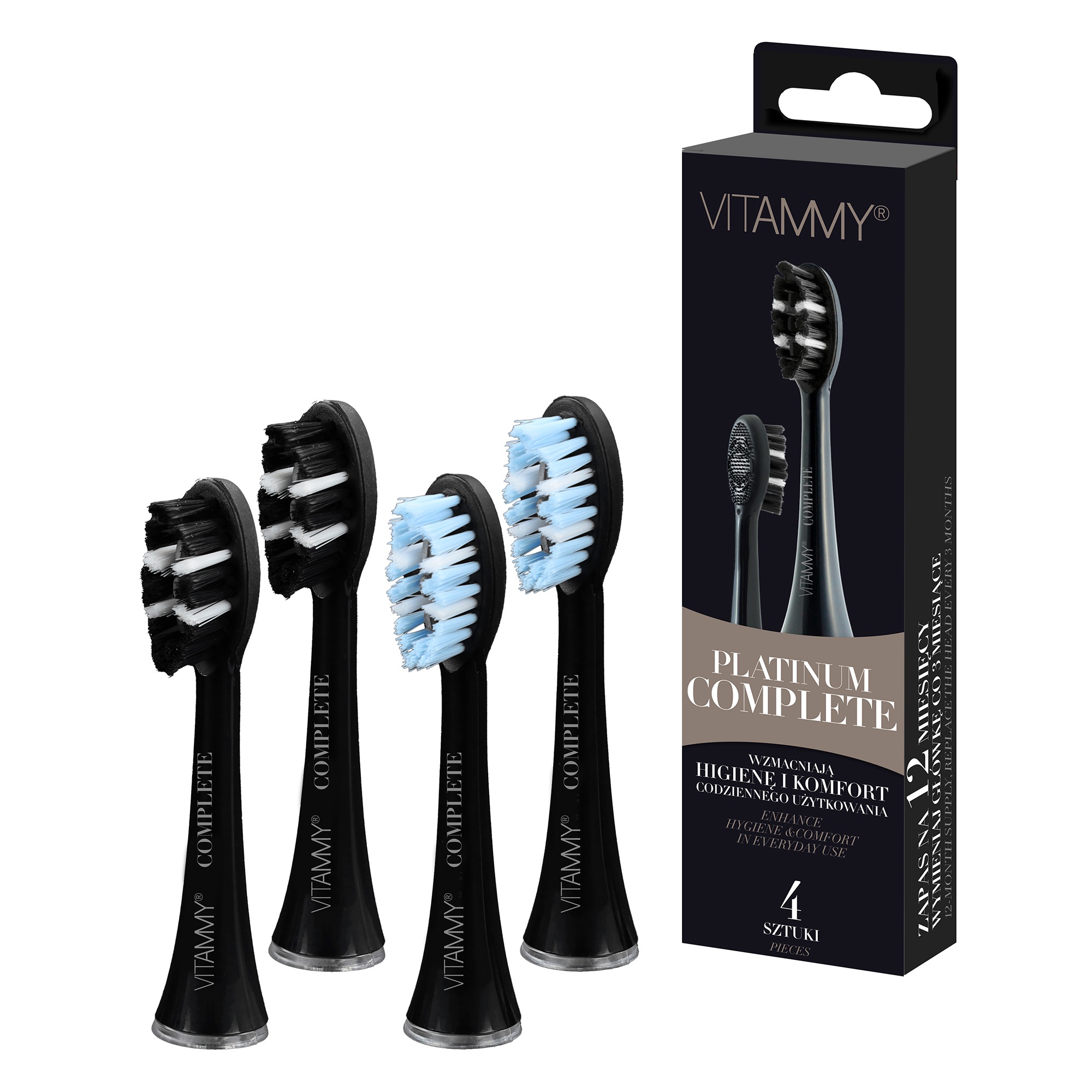 Końcówki Do Szczoteczki Sonicznej Vitammy Platinum Complete Czarne 4 Szt