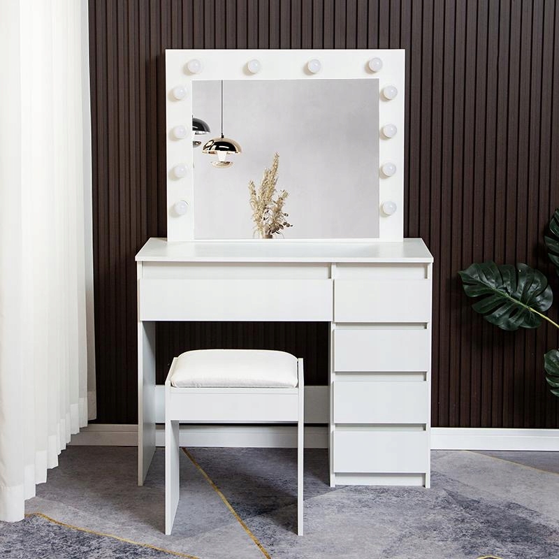 TOALETKA KOSMETYCZNA BIAŁA Z LUSTREM I TABORETEM 12 ŻARÓWEK LED REHA M Marka inna