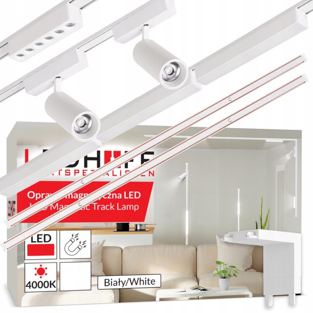 Magnetické koľajnicové osvetlenie 2x Lišta 1 m 6x Led spojovacia lampa Vertikálna