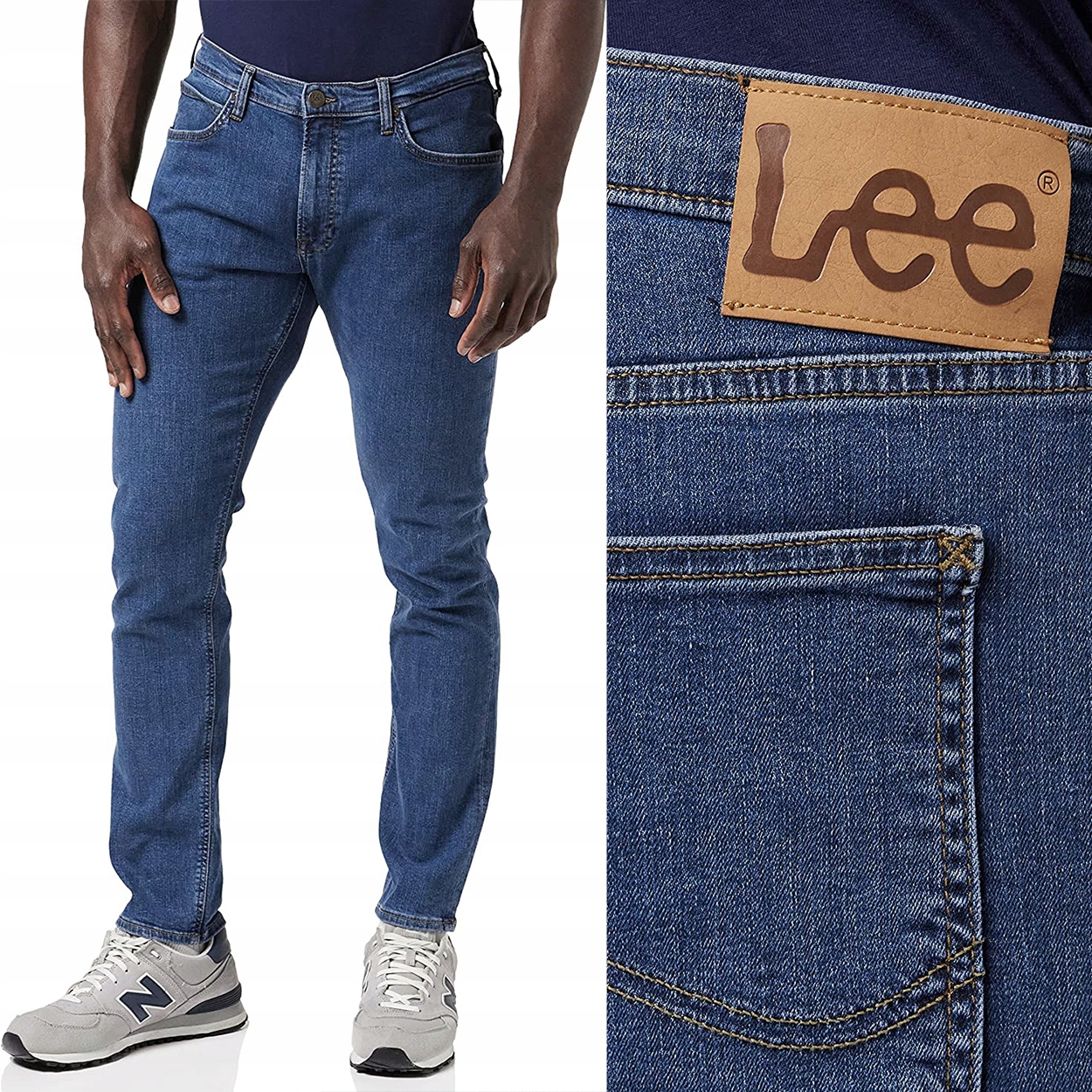 Lee Luke Mid Stonewash Džins silně zúžené tmavé džínové kalhoty W38 L34