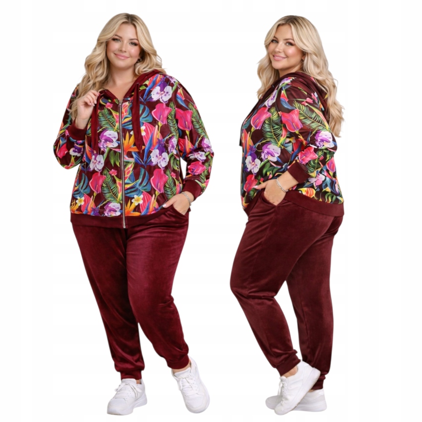 Velurový Teplákovka Dámský Rozepínací Květ 54 56 7xl 8xl bordový pohodlný obepínající