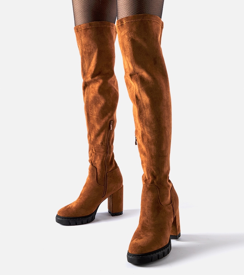 Hers Brązowe długie kozaki na słupku r. 40