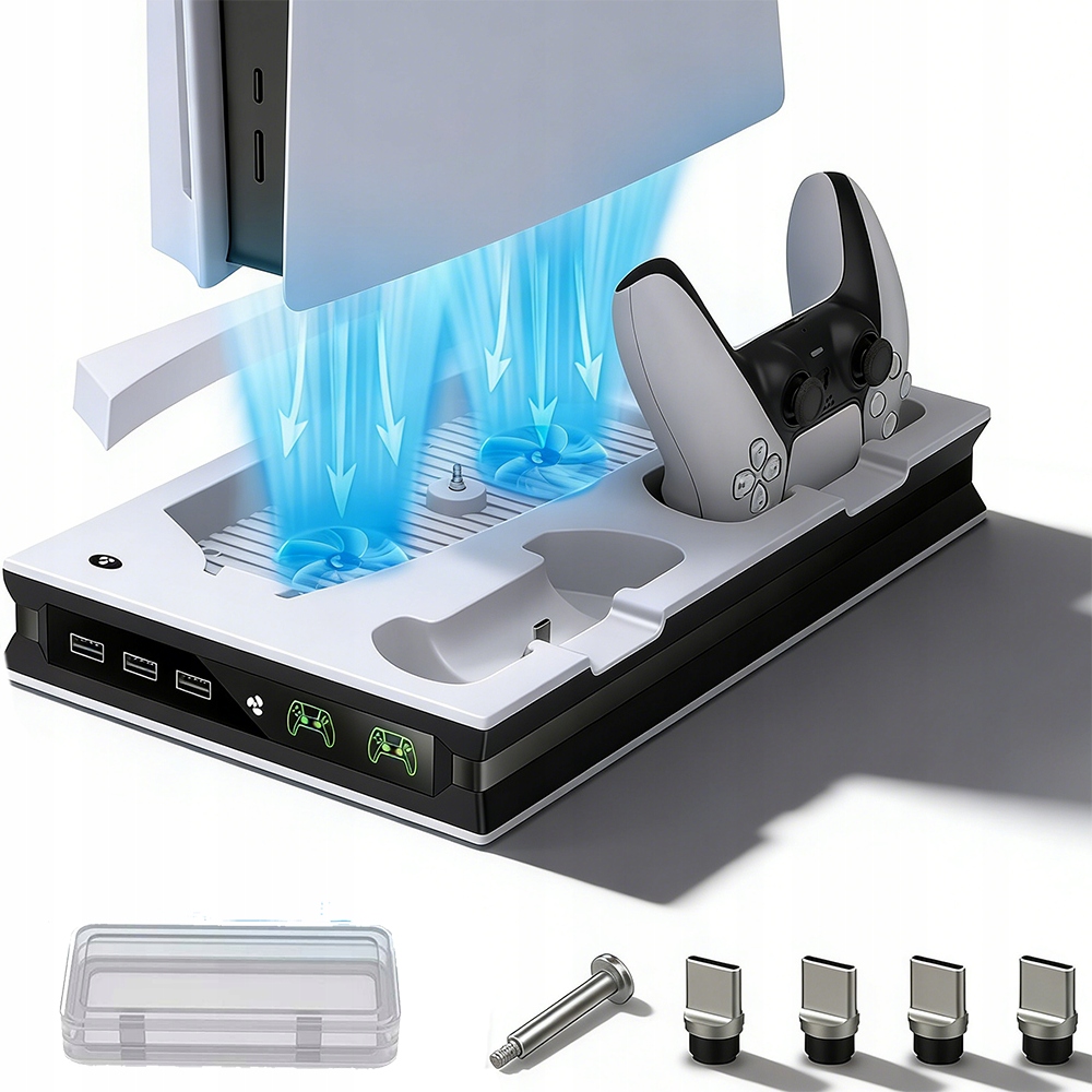 Stojak Chłodzący Do PS5 Z 2 Wentylatorami I Szybkim Ładowaniem Padów