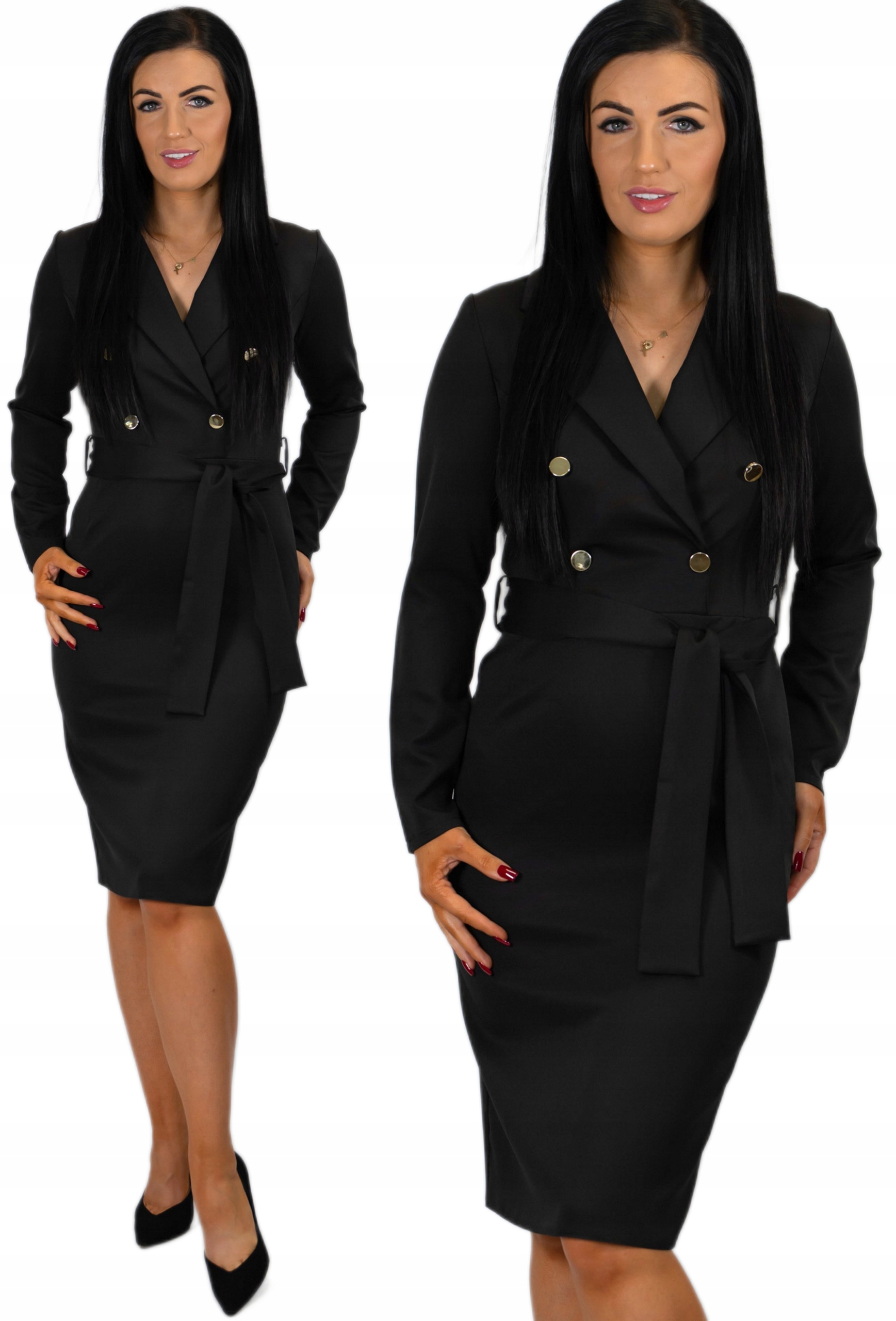 Šaty Elegantní Tužková s výstřihem a knoflíky Midi černá L