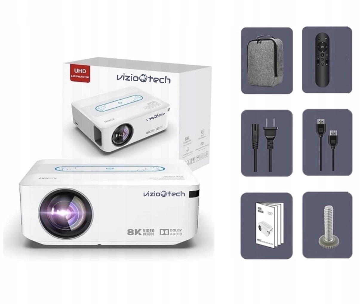 Projektor Rzutnik Full HD 4K 12000lm WiFi Android + Torba + Kabel HDMI 1m Wbudowane głośniki tak