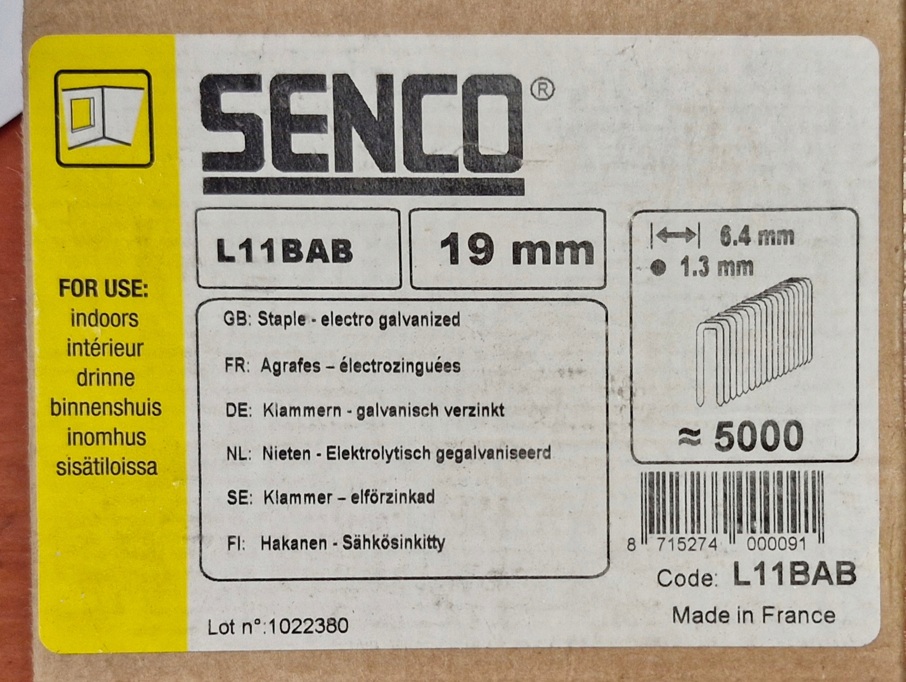 Truhlářské sponky Senco L11BAB 19 mm 10000 kusů plus Bonus cca 5000 ks