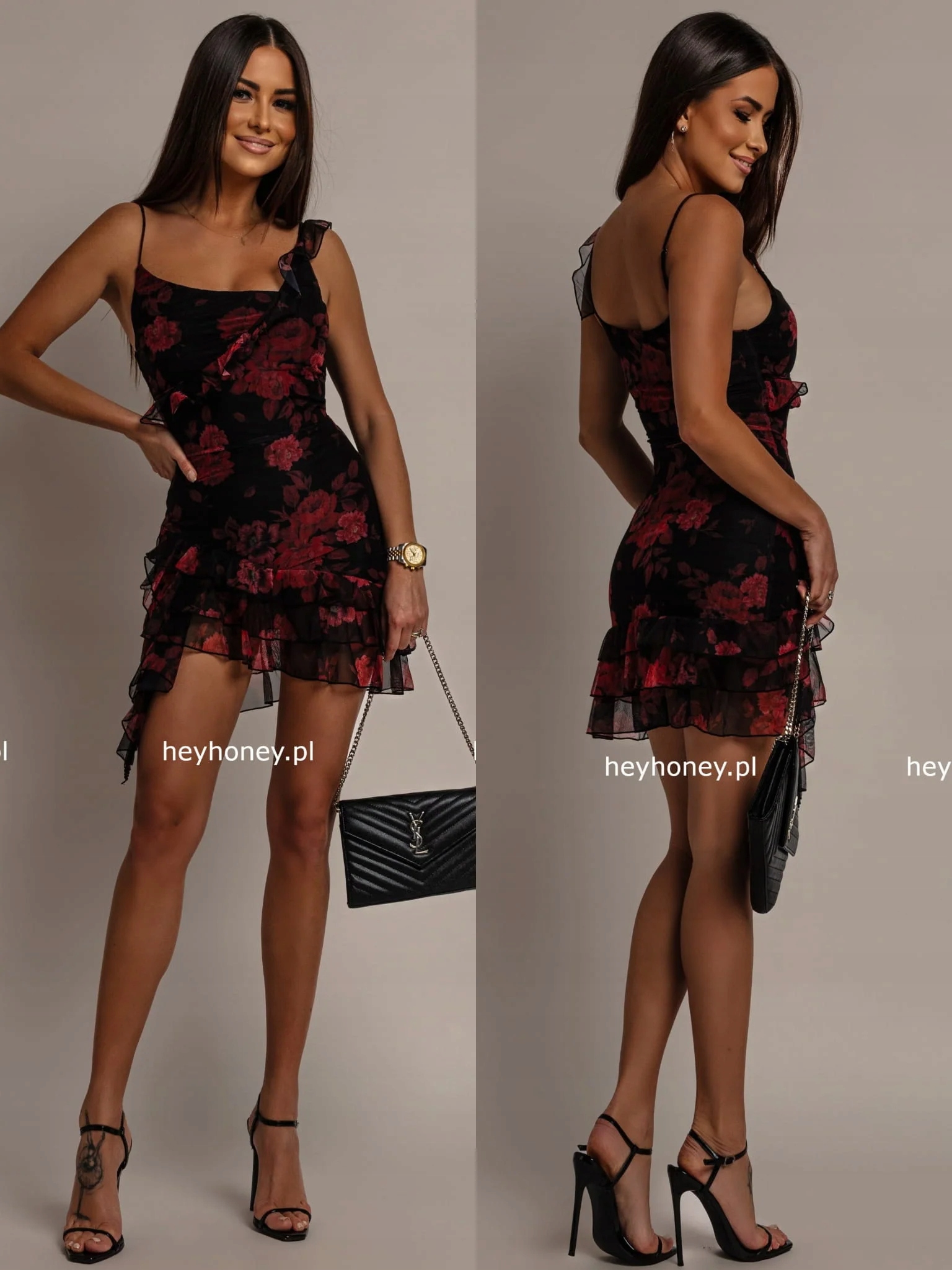 Šaty Asymetrická s květy Černá Dark Romance L