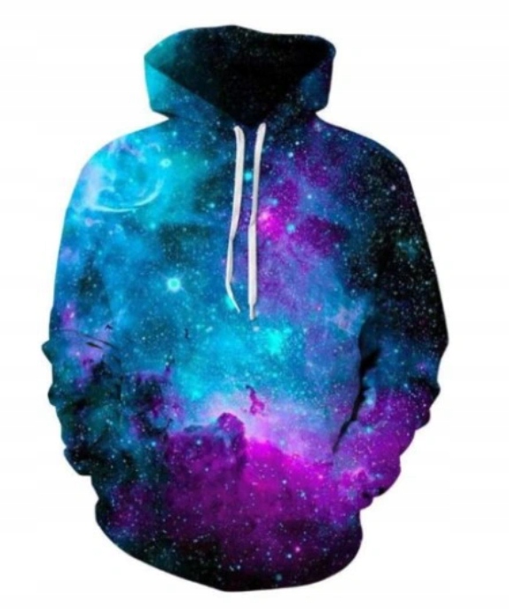Pánská mikina s kapucí Kosmos Hvězdy Polární Záře 3D Potisk L