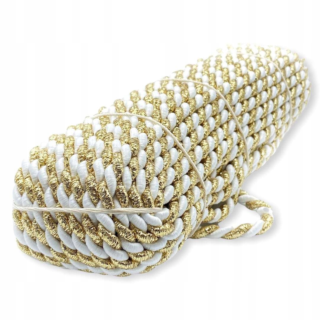 Sznur skręcany wiskozowy biało złoty 452239 7mm