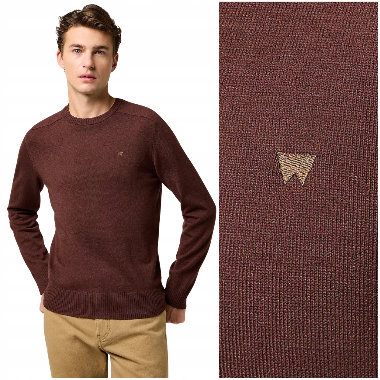 Wrangler Knit Sweater Mahogany raglánový bavlněný pánský svetr s vlnou 4XL