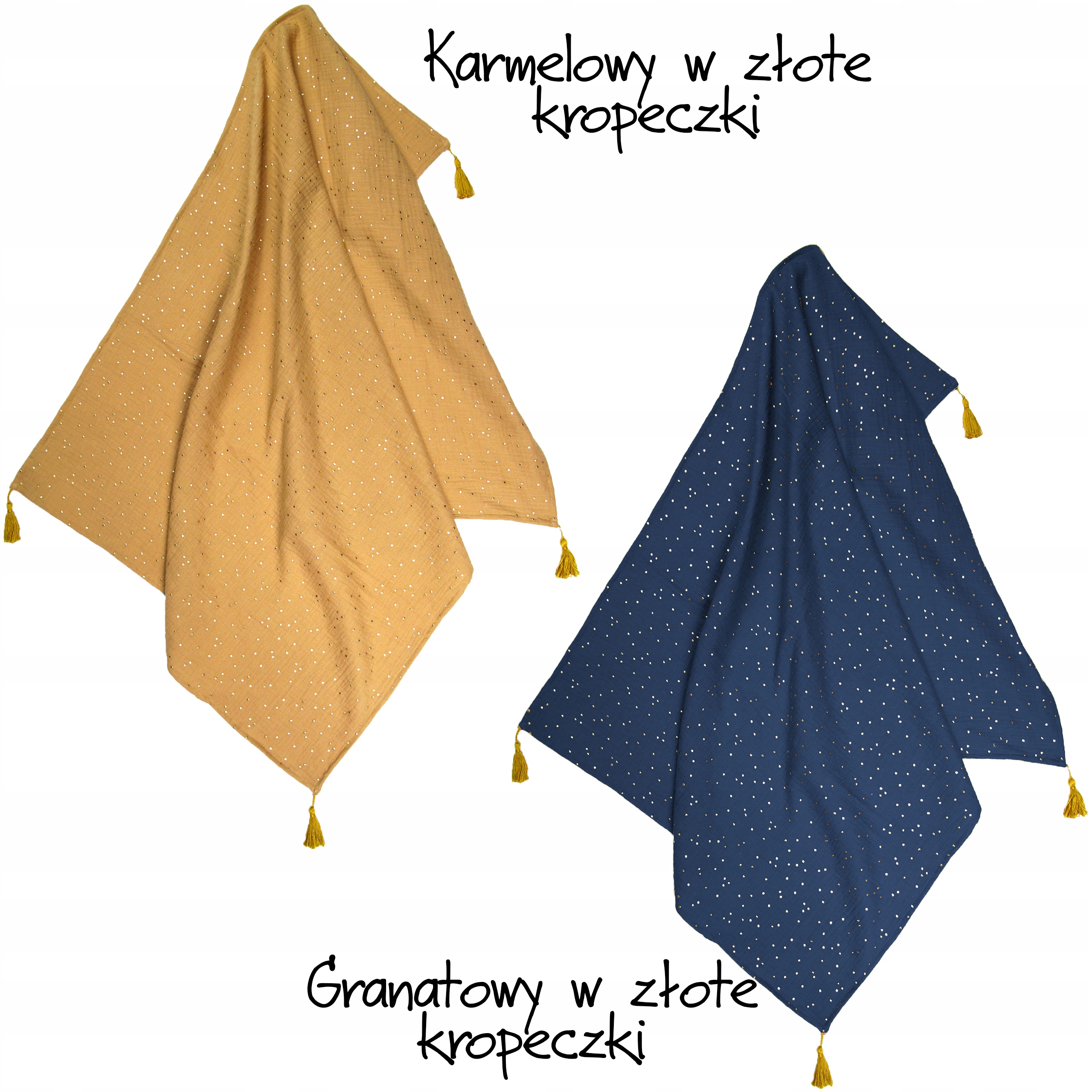 MUŚLINOWY Otulacz __ Frędzelki __ Kocyk 65x95 LUX Długość 95 cm